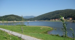 Uferbereich des Sees mit Wiesen als Liegeflaechen und neuen Bepflanzungen